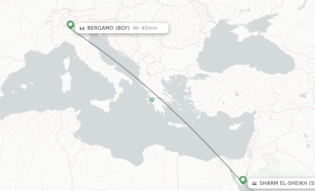 Flights from Sharm El-Sheikh to Bergamo route map