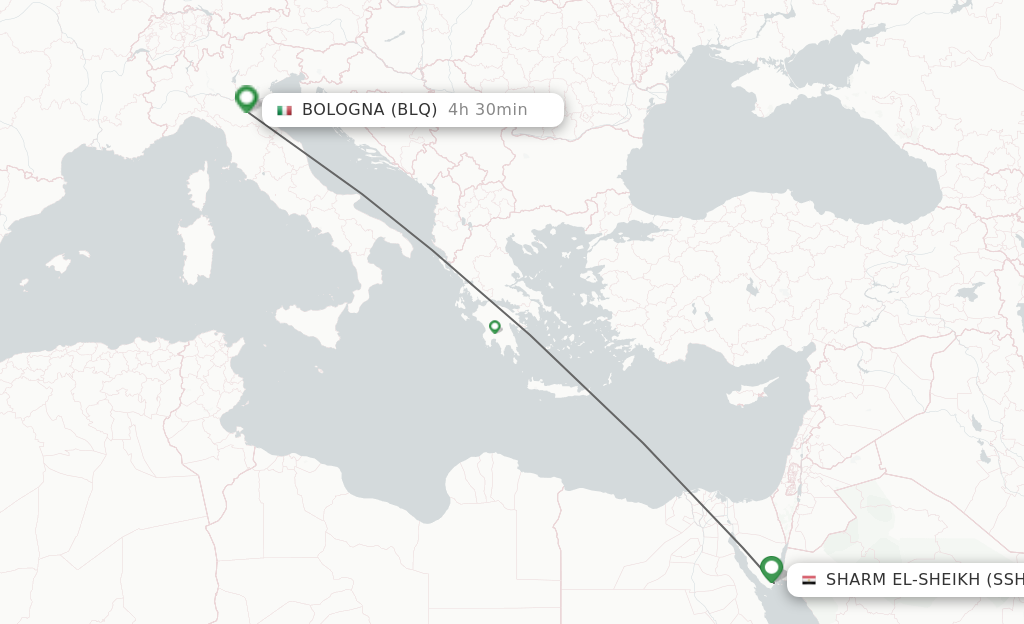 Flights from Sharm el Sheikh to Bologna route map