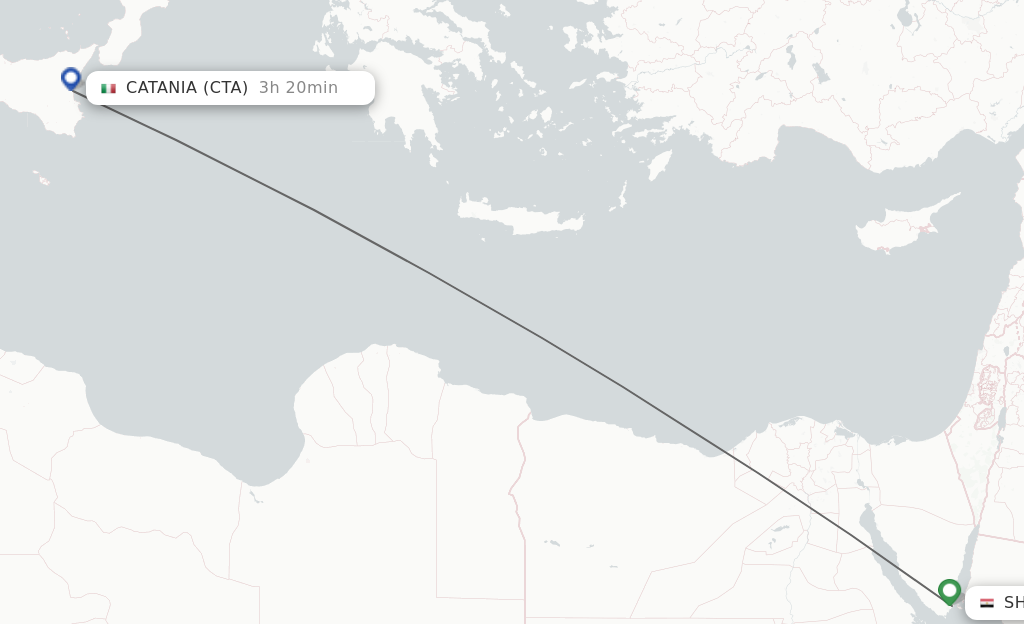 Flights from Sharm el Sheikh to Catania route map