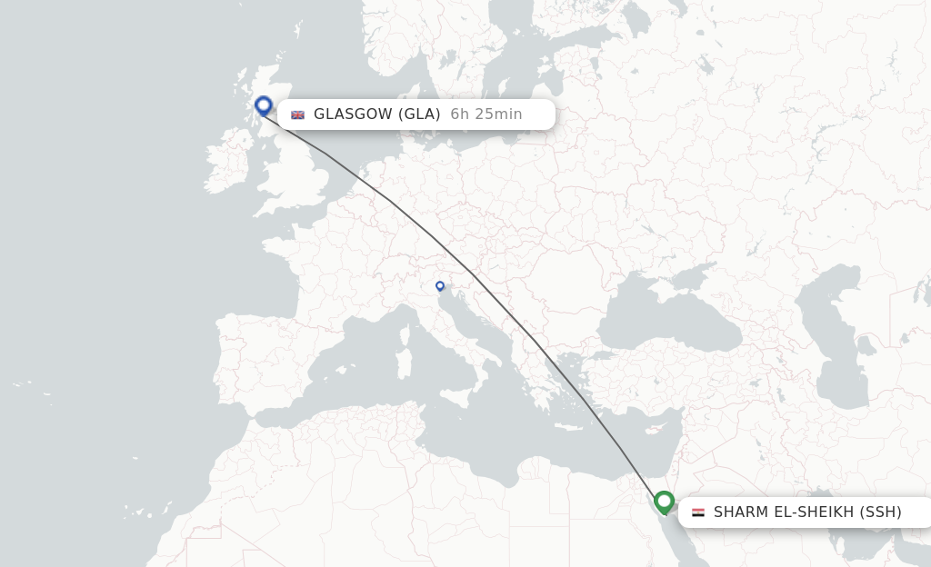 Flights from Sharm el Sheikh to Glasgow route map