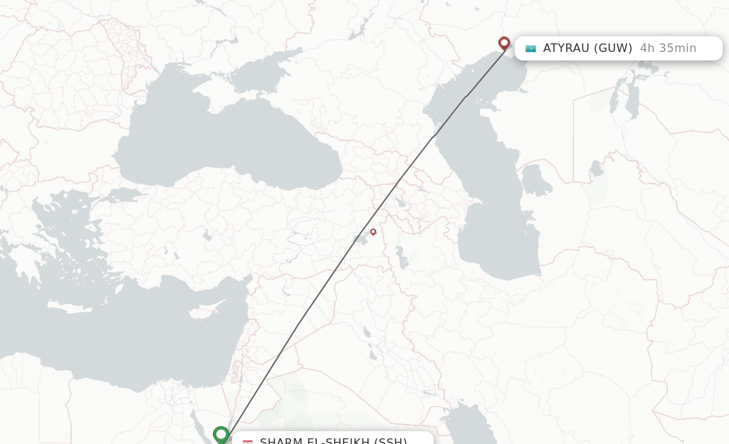 Flights from Sharm el Sheikh to Atyrau route map