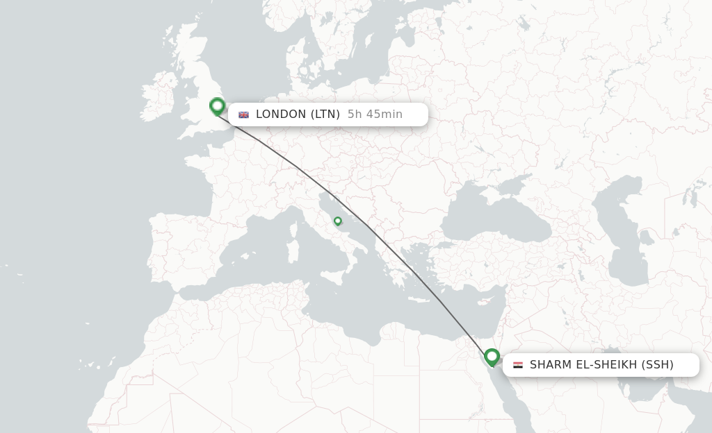 Flights from Sharm El-Sheikh to London route map