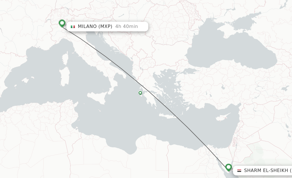 Flights from Sharm El-Sheikh to Milano route map