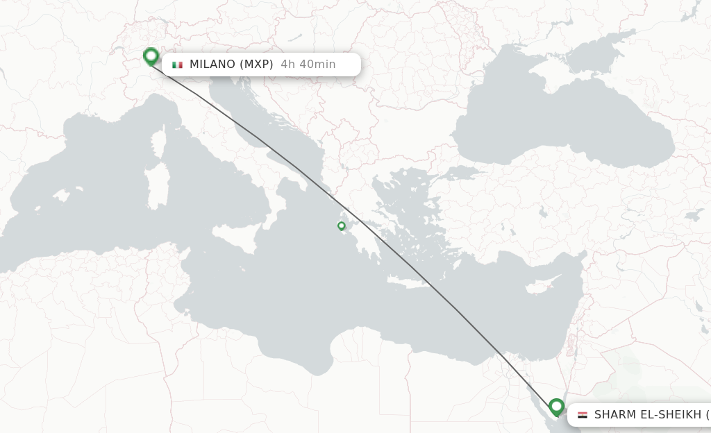 Flights from Sharm el Sheikh to Milan route map
