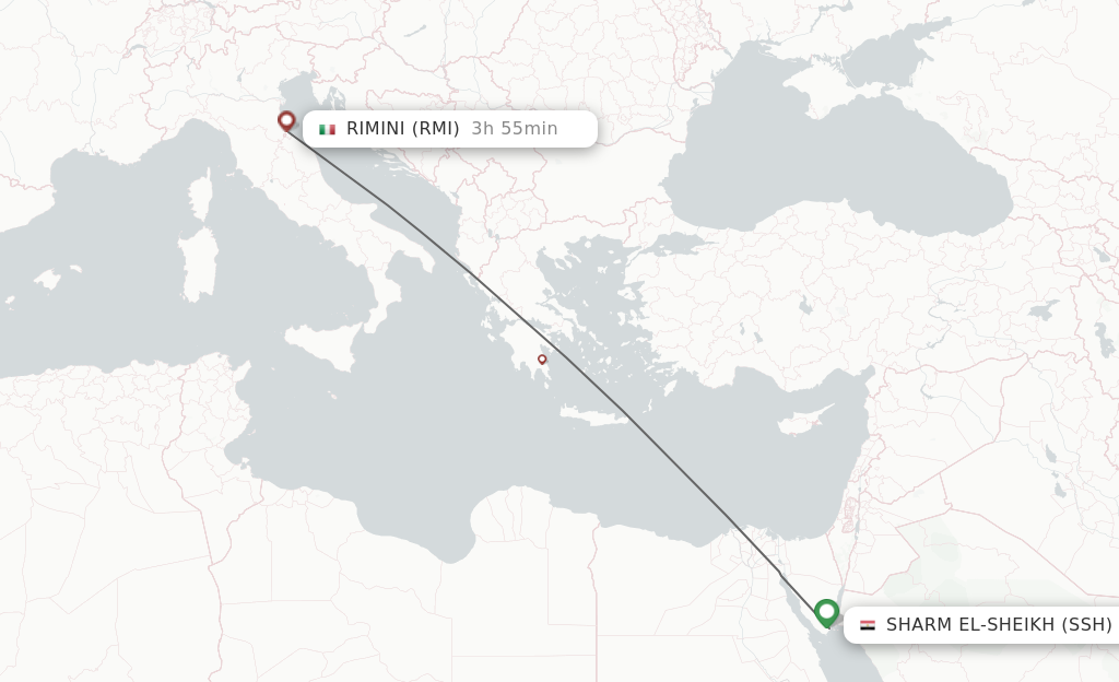Flights from Sharm el Sheikh to Rimini route map