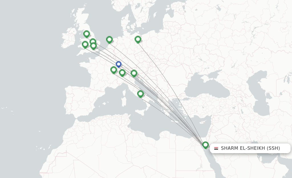 Route map with flights from Sharm el Sheikh with easyJet