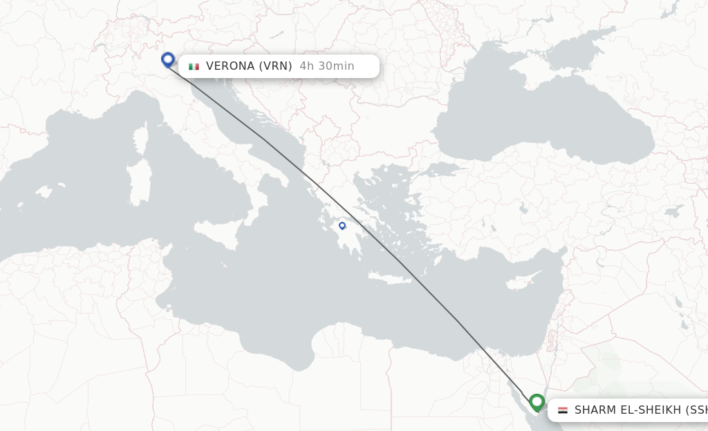 Flights from Sharm el Sheikh to Verona route map
