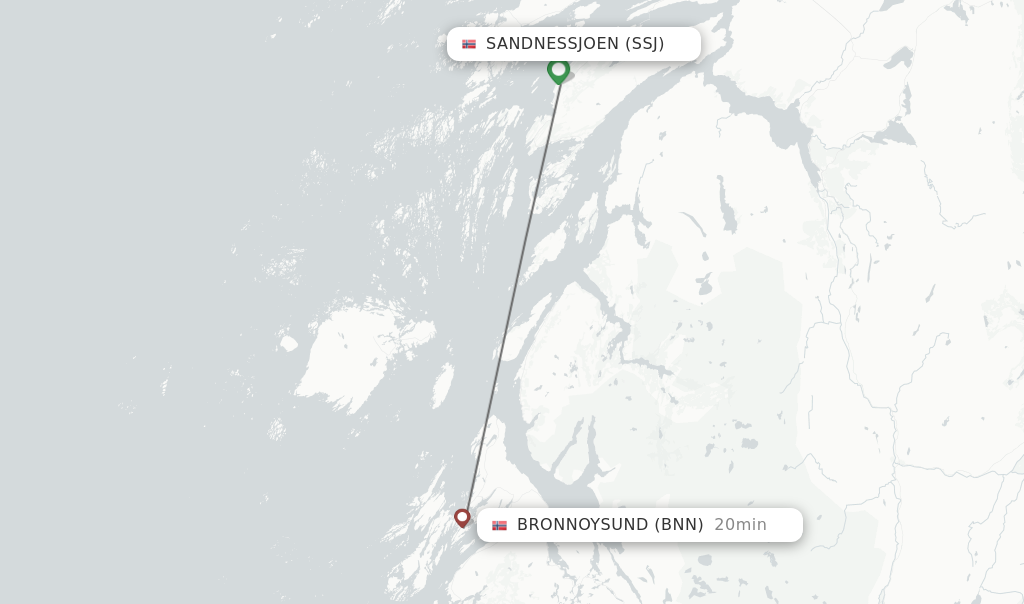 Flights from Sandnessjoen to Bronnoysund route map