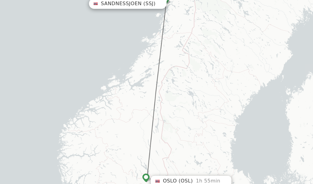 Flights from Sandnessjoen to Oslo route map