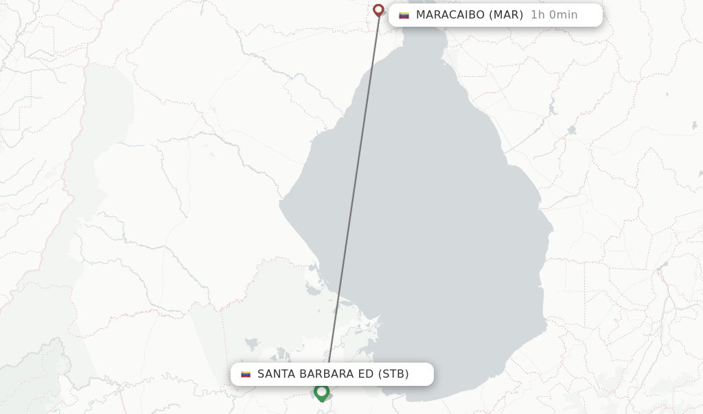 Flights from Santa Barbara Ed to Maracaibo route map