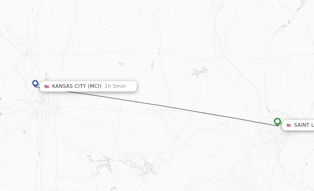 Flights from Saint Louis to Kansas City route map