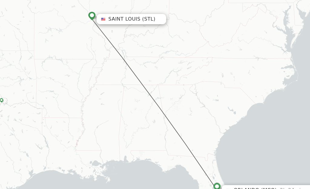 Flights from Saint Louis to Orlando route map