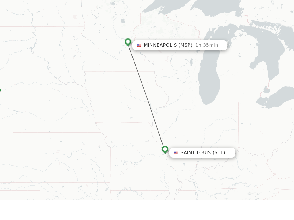 Flights from Saint Louis to Minneapolis route map