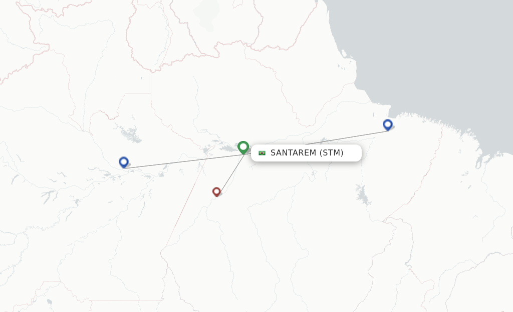 Route map with flights from Santarem with Azul