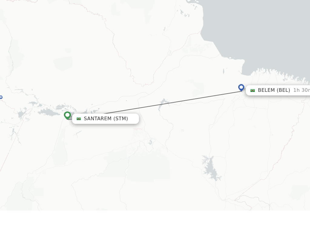 Flights from Santarem to Belem route map
