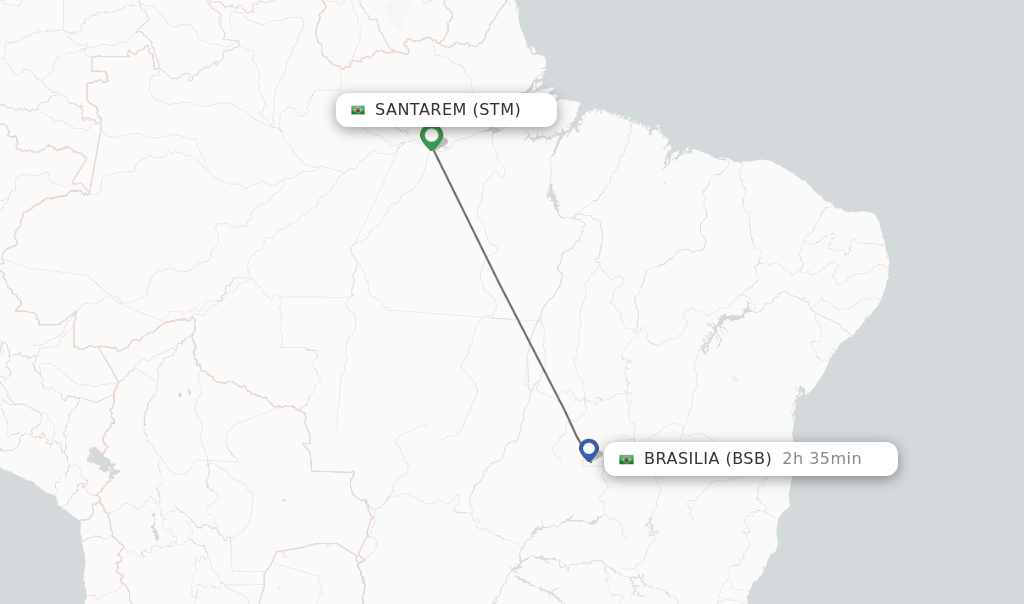 Flights from Santarem to Brasilia route map