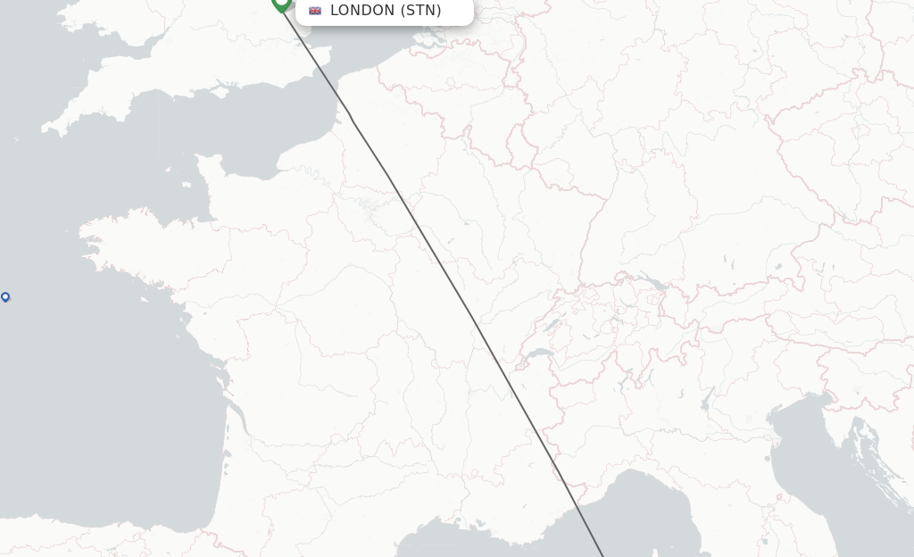 Flights from London to Ajaccio route map