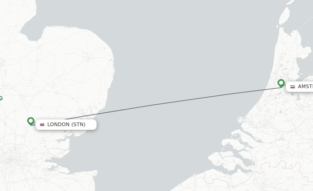 Flights from London to Amsterdam route map