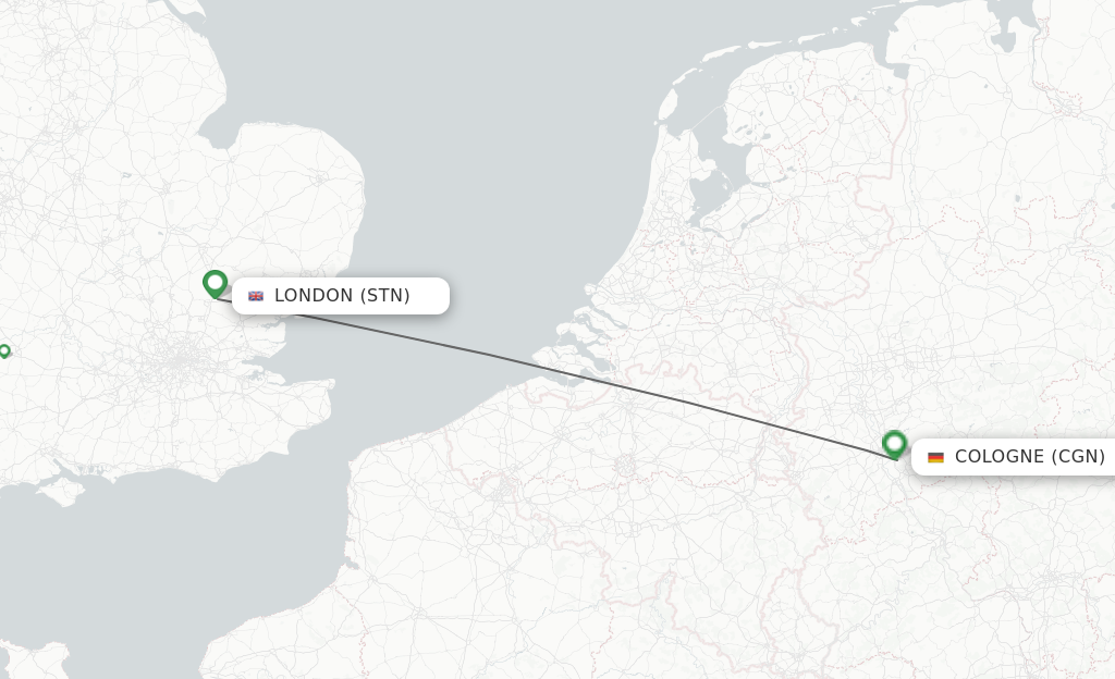 Flights from London to Cologne route map