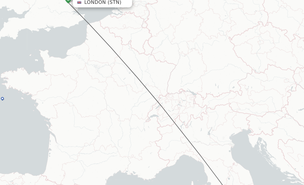 Flights from London to Rome route map