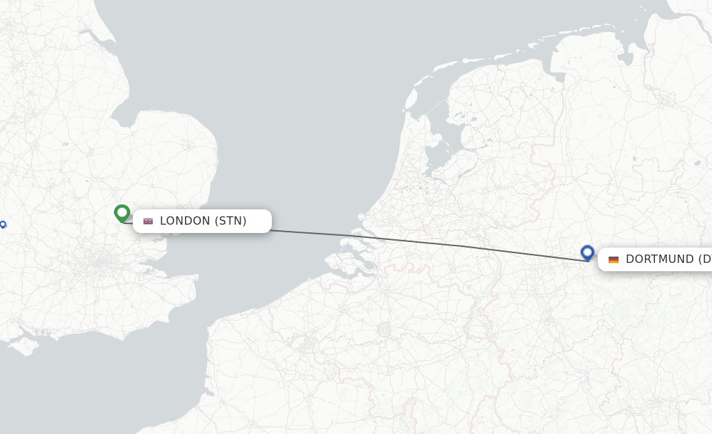 Flights from London to Dortmund route map