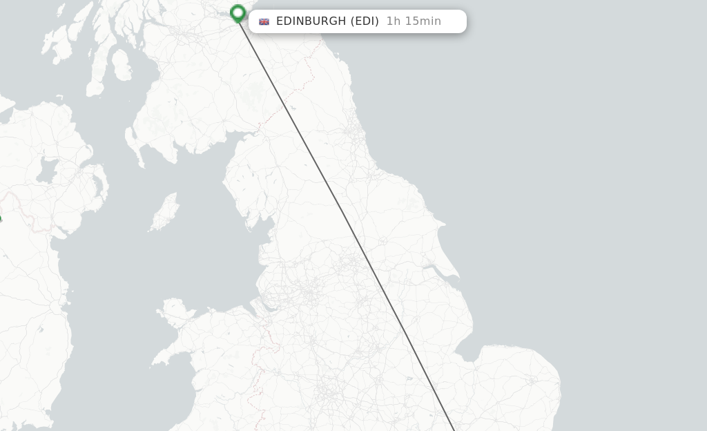 Flights from London to Edinburgh route map
