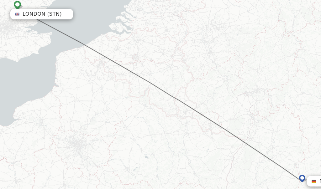 Flights from London to Memmingen route map