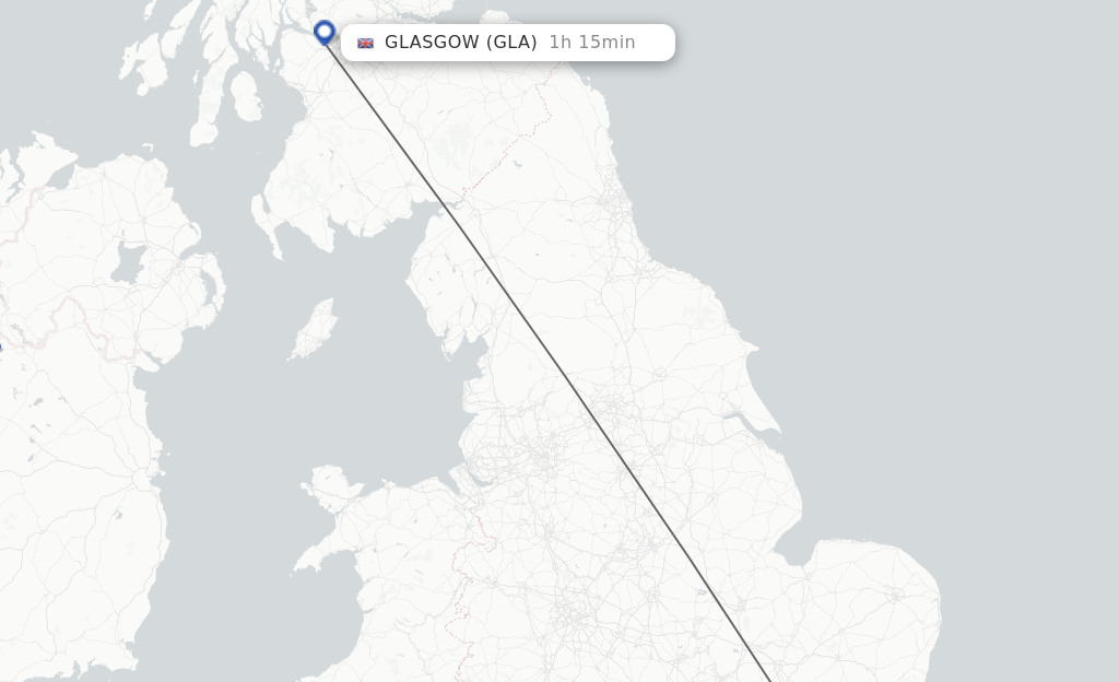Flights from London to Glasgow route map