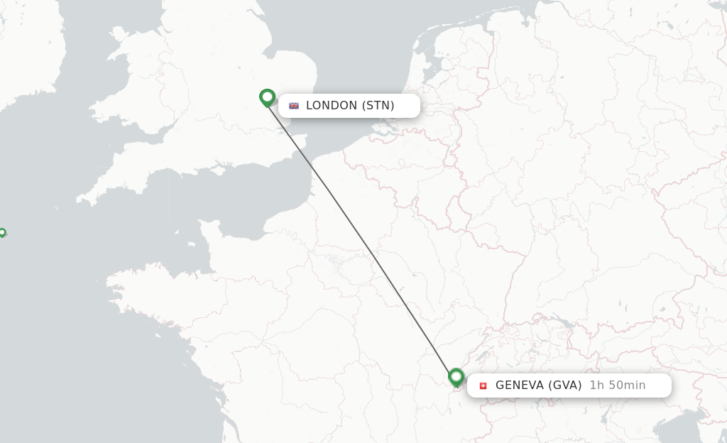 Flights from London to Geneva route map