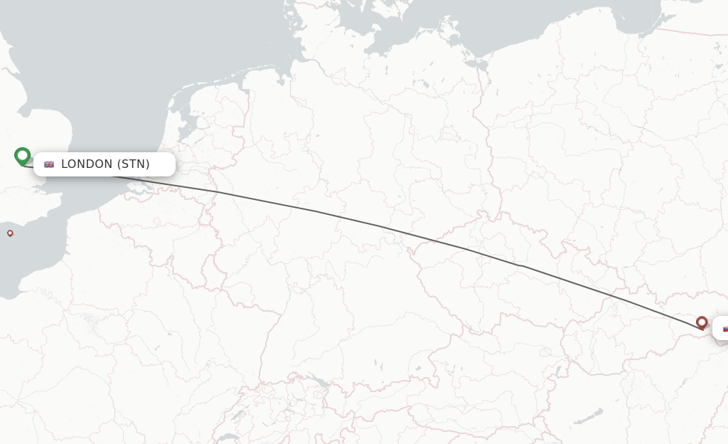 Flights from London to Kosice route map