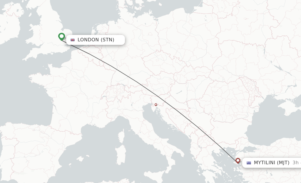 Flights from London to Mytilene route map
