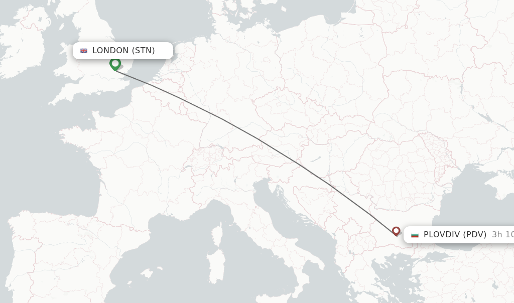 Flights from London to Plovdiv route map