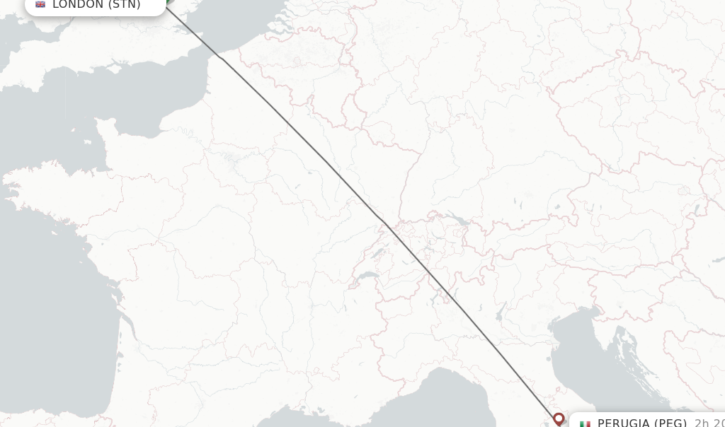 Flights from London to Perugia route map