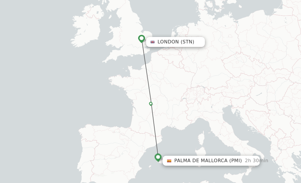 Flights from London to Palma De Mallorca route map