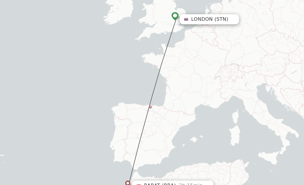 Flights from London to Rabat route map
