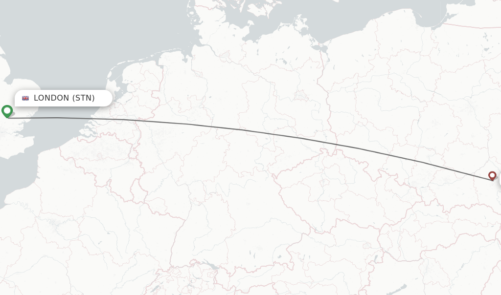 Flights from London to Rzeszow route map