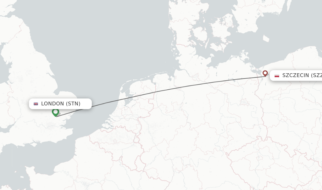 Flights from London to Szczecin route map