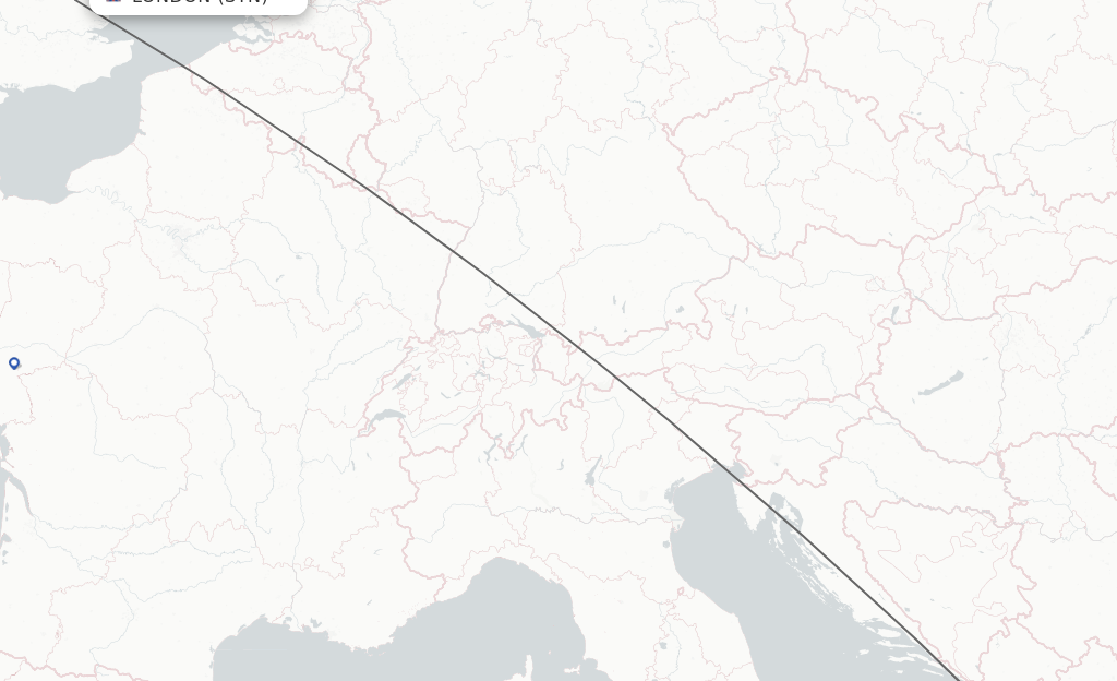 Flights from London to Tirana route map