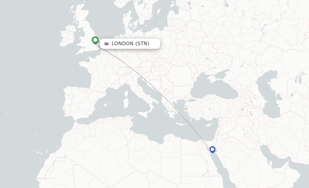 Route map with flights from London with TUI