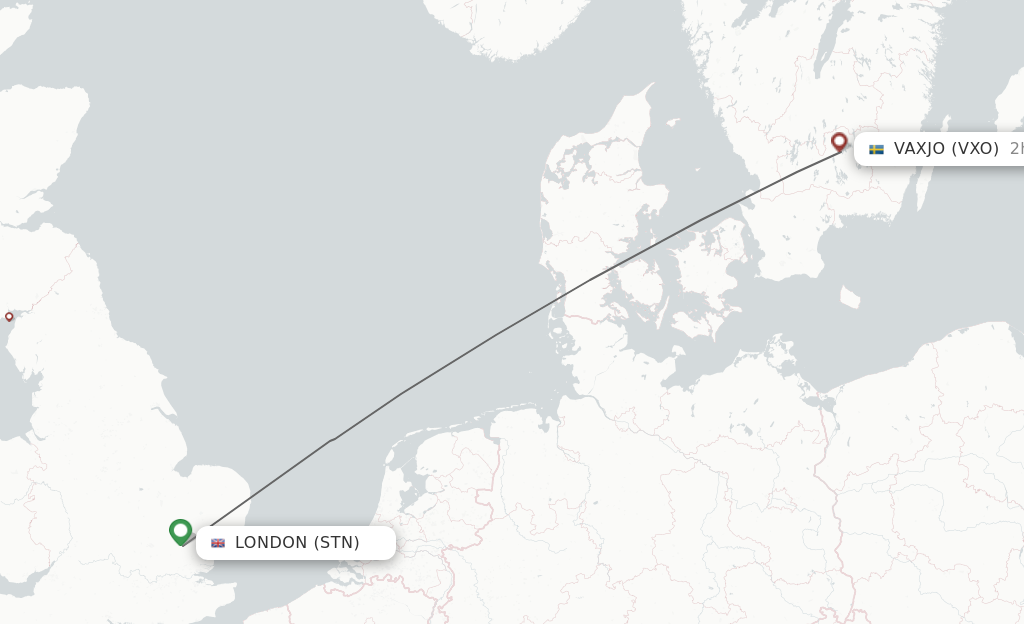 Flights from London to Vaxjo route map