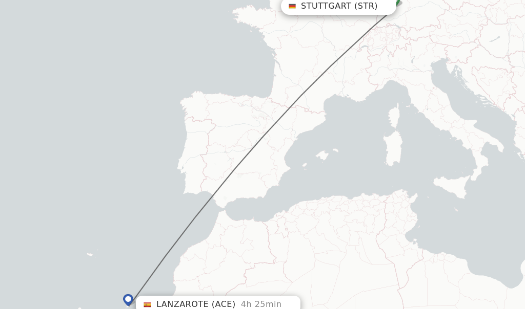 Flights from Stuttgart to Lanzarote route map