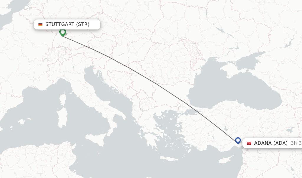 Flights from Stuttgart to Adana route map