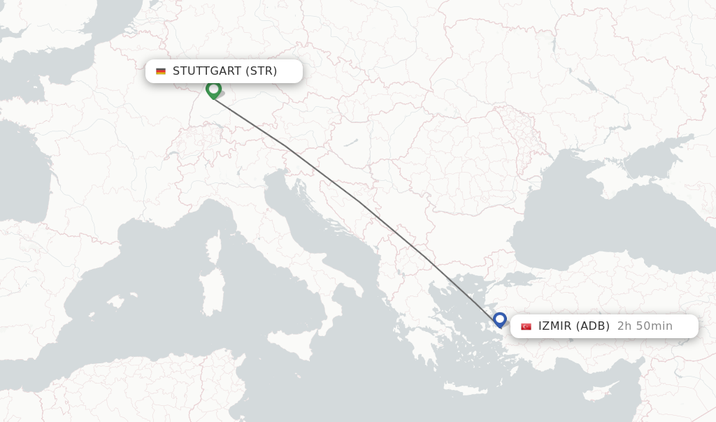 Flights from Stuttgart to Izmir route map