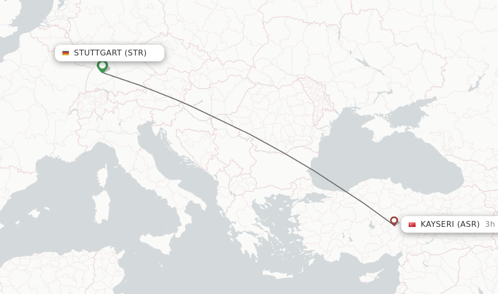 Flights from Stuttgart to Kayseri route map