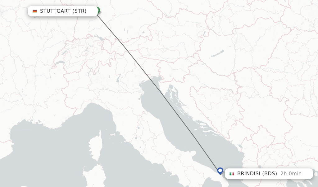 Flights from Stuttgart to Brindisi route map
