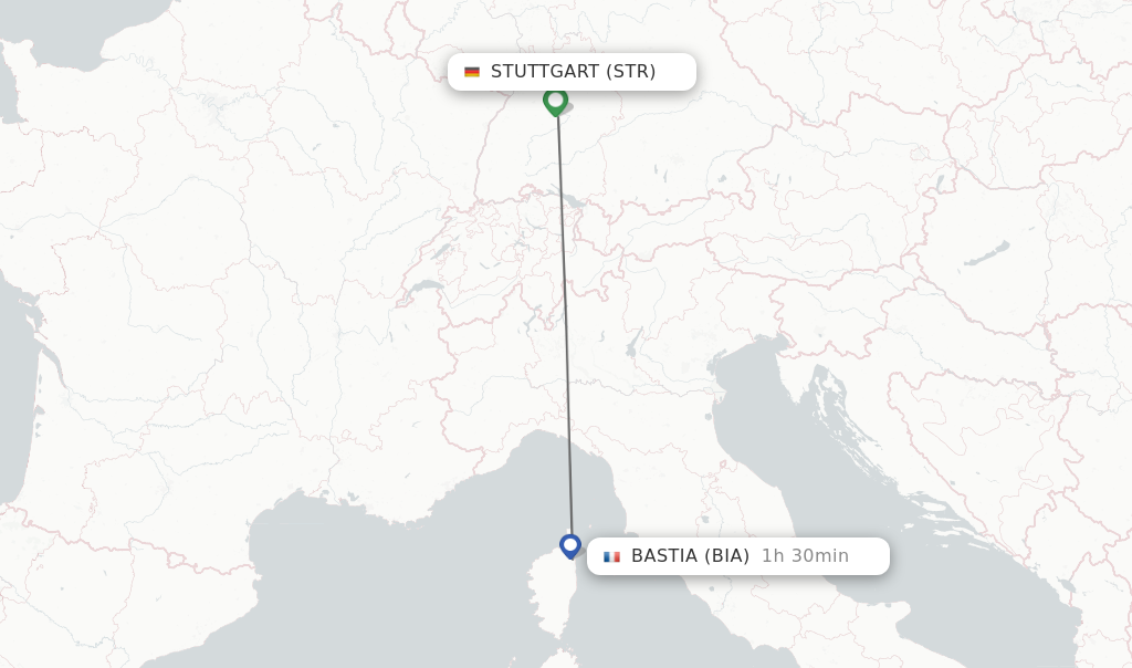Flights from Stuttgart to Bastia route map