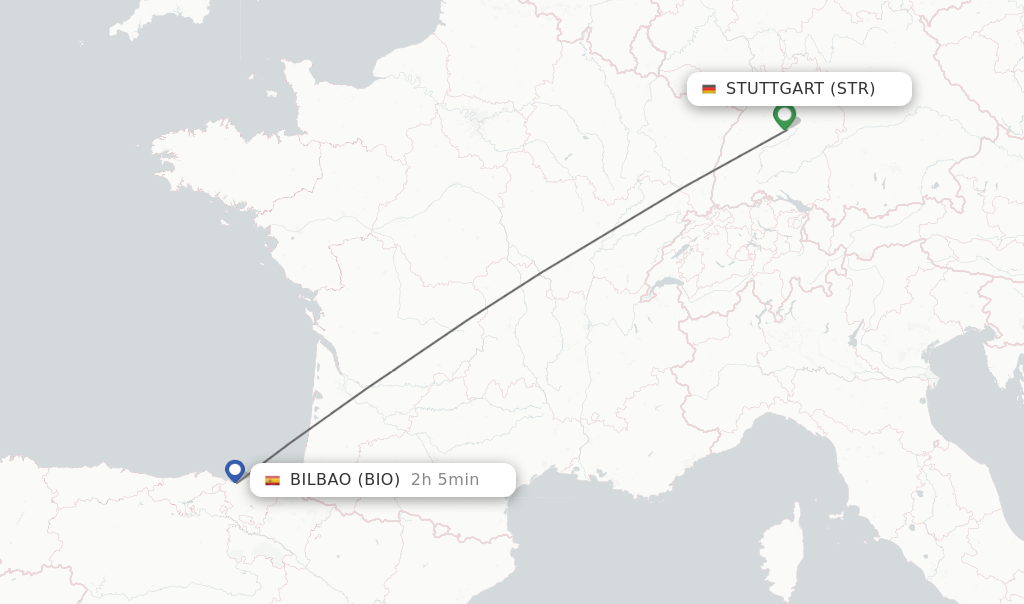 Flights from Stuttgart to Bilbao route map