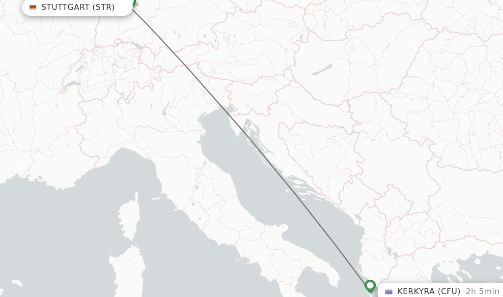 Flights from Stuttgart to Kerkyra route map