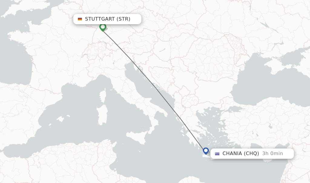 Flights from Stuttgart to Chania route map