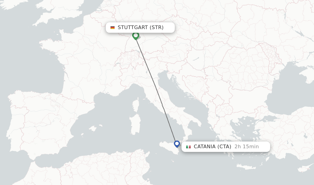 Flights from Stuttgart to Catania route map